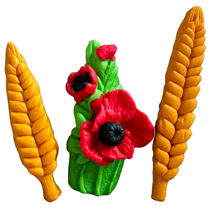 3 db ehető cukorpaszta díszkészlet, Vara, búza és mák