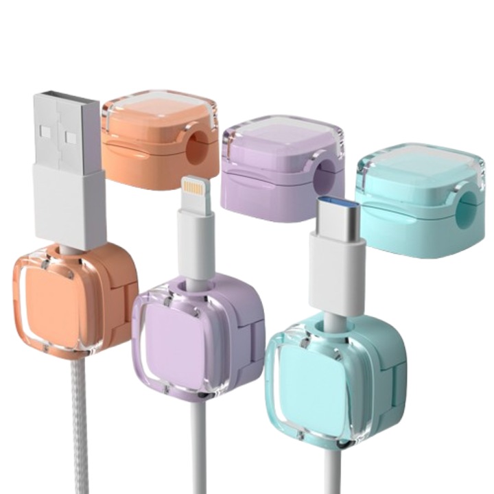 Комплект от 6 магнитни щипки за кабели, Yhemday®, силно лепило, самозалепващ се органайзер за кабели за бюро, многоцветен