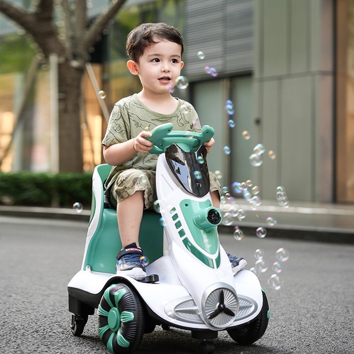 Електрическа кола за деца, Kids Commando, Дистанционно управление, Функция за въртене на 360°, Функция за сапунени мехури, Предпазен колан, Звукова система, Система за осветление, Система за ускорение и спиране, Светло зелено