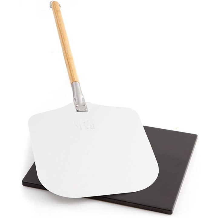 Pizza készlet, alumínium lapát 30,5 x 85 cm, sütőkő 38 x 30 cm, DOLCE MARE, Fekete