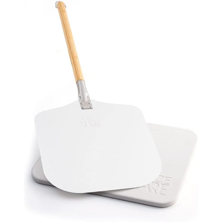 Pizzakészlet, alumínium lapát 30,5 x 85 cm, sütőkő 38 x 30 cm, DOLCE MARE, Fehér