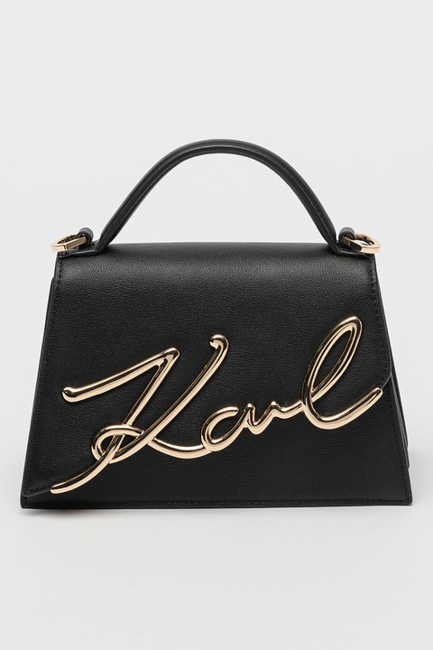 Karl Lagerfeld, Кожена ръчна чанта Signature 2.0, Черен