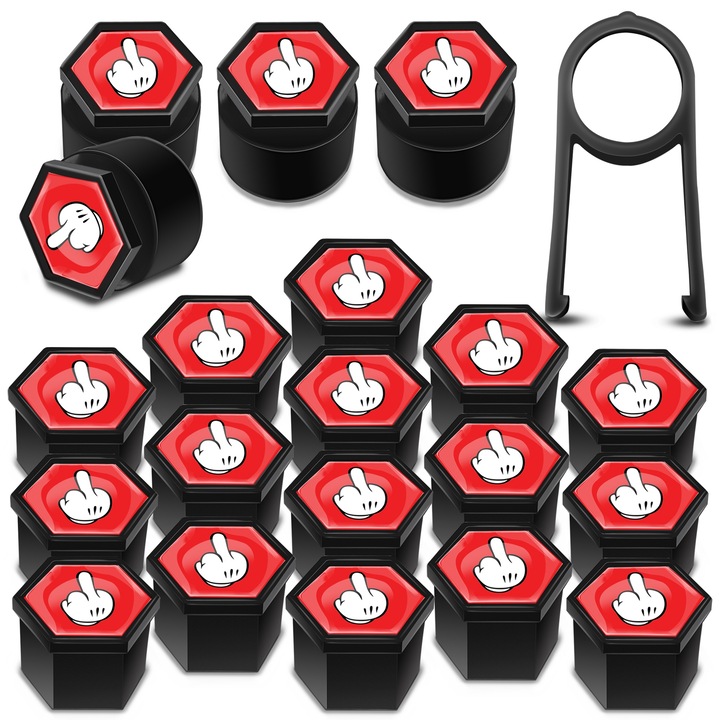 Kerékanya kupakkészlet SkinoEu, 19 mm, Univerzális, Fekete / Piros, LB 16, 16 db + 4 db. titkos dióért