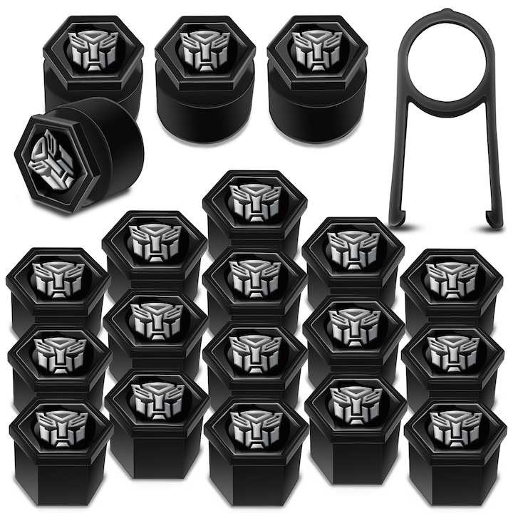 Kerékanya-sapkák készlet SkinoEu, 19 mm, Univerzális, Fekete / Ezüst, LB 23, 16 db + 4 db. titkos dióért
