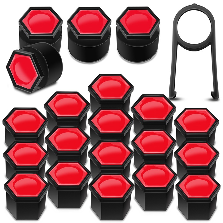Kerékanya kupakkészlet SkinoEu, 17 mm, Univerzális, Fekete / Piros, NB 2, 16 db + 4 db. záróanyákhoz