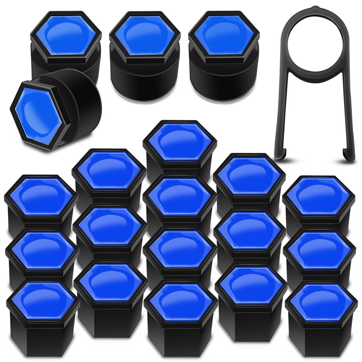 Kerékanya kupakkészlet SkinoEu, 19 mm, Univerzális, Fekete / Kék, LB 3, 16 db + 4 db. záróanyákhoz