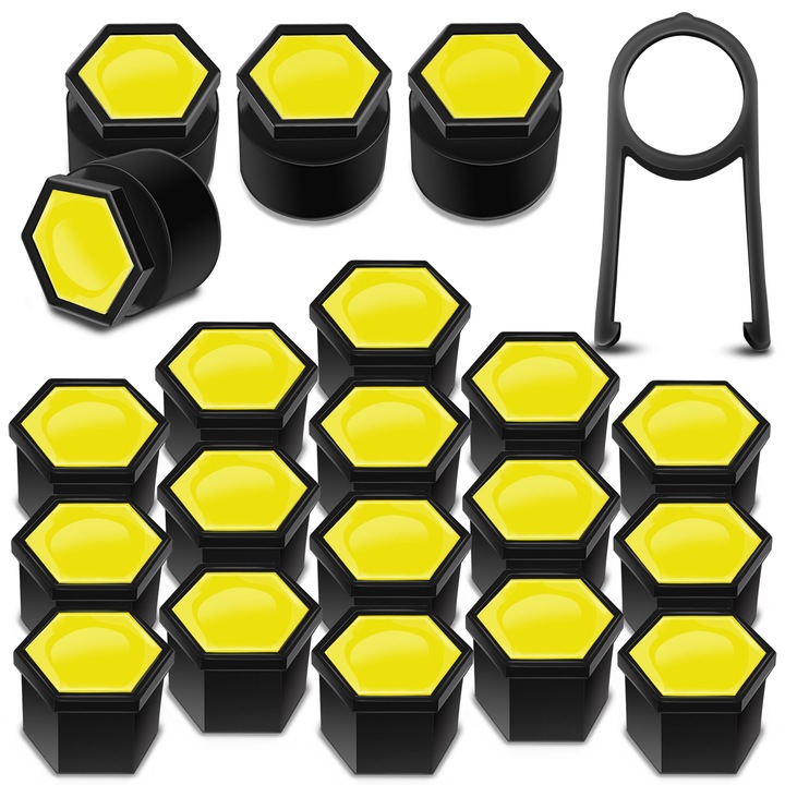 Kerékanya kupakkészlet SkinoEu, 17 mm, Univerzális, Fekete / Sárga, NB 4, 16 db + 4 db. záróanyákhoz