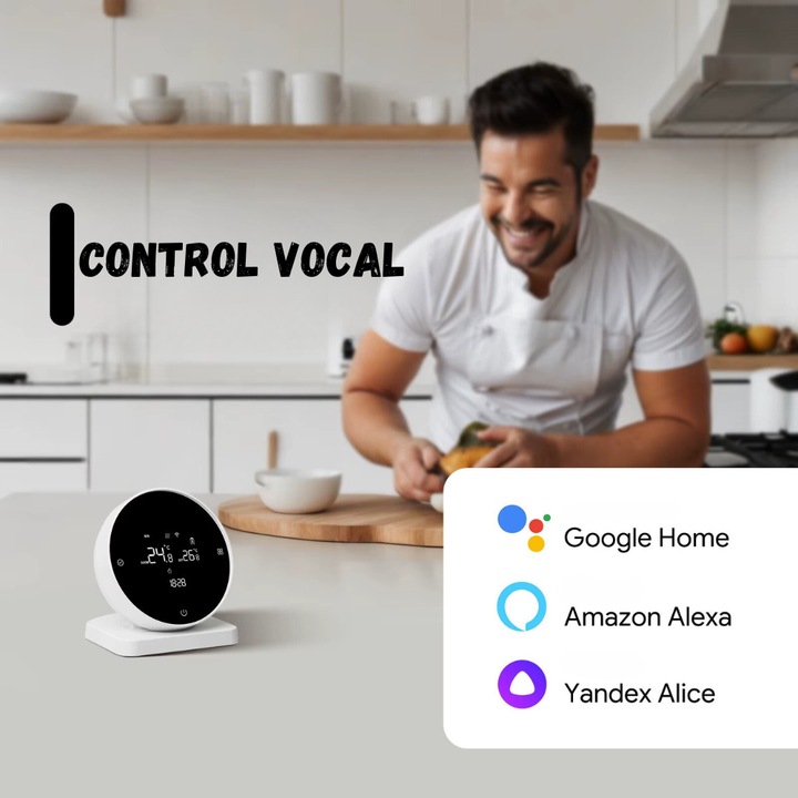 BIRAI® vezeték nélküli szobatermosztát / Okostelefonon keresztül vezérelhető WiFi Tuya vagy Smart Life, Alexa és Google Home alkalmazásból programozható, kompatibilis bármely központi fűtőegységgel, gyerekzár, fehér