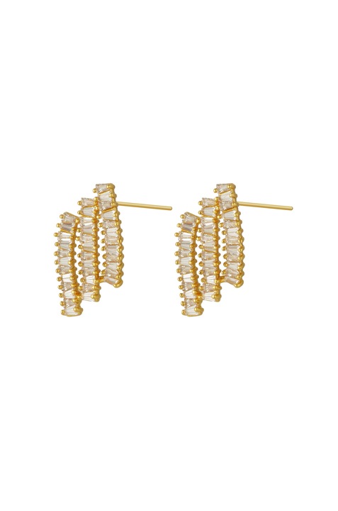Cercei diamante in forma de gheara de pisica, marca ESQIUSSE, fabricati manual, placare cu aur de 18K pe otel inoxidabil, dimensiuni 15mm x 15mm