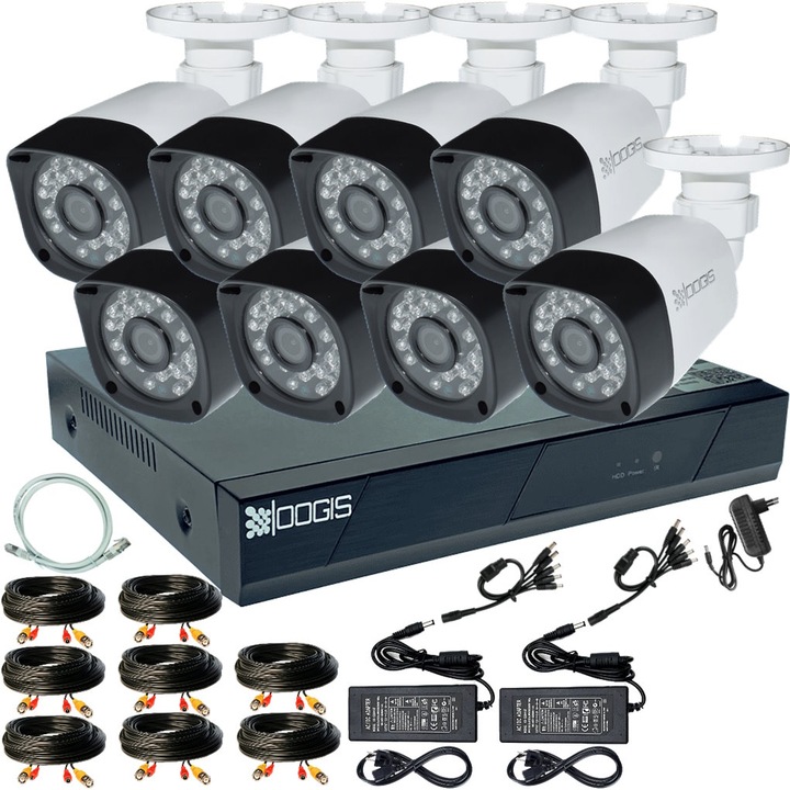 Kit Supraveghere 8 Camere 5MP (2K+) IR 25m Microfon, exterior, inregistrare 5MP-N, extensibil la 16, Complet, acces mobil, noapte/zi, OOGIS™ K5MN8EBA