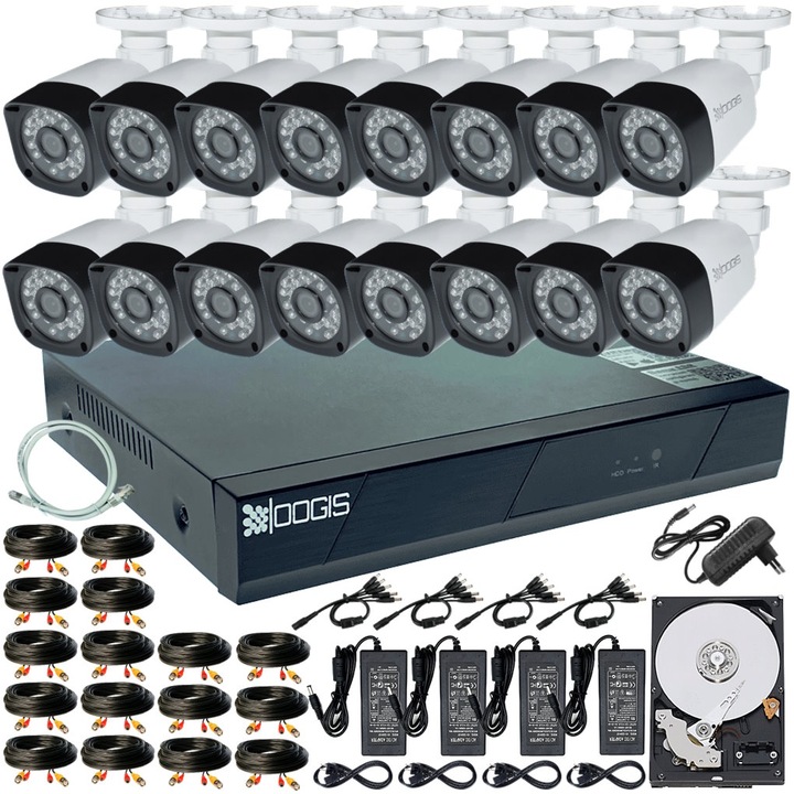 Kit Supraveghere 16 Camere 5MP (2K+) IR 25m Microfon, exterior, inregistrare 5MP-N, Complet + HDD1TB, acces mobil, noapte/zi, OOGIS™ K5MN16BA-10