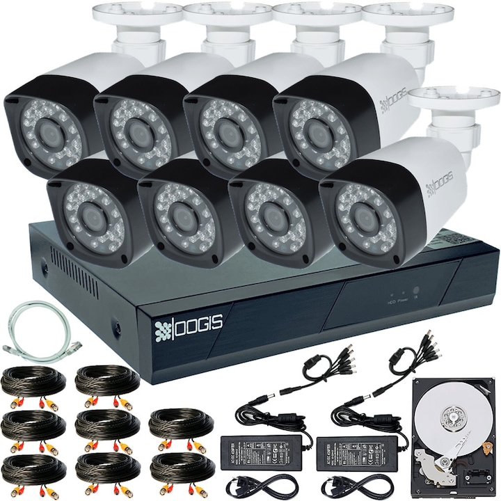 Kit Supraveghere 8 Camere 8MP (4K) IR 30m Microfon, exterior, inregistrare 5MP, Complet + HDD1TB, acces mobil, noapte/zi, OOGIS™ K5MX8BA-10
