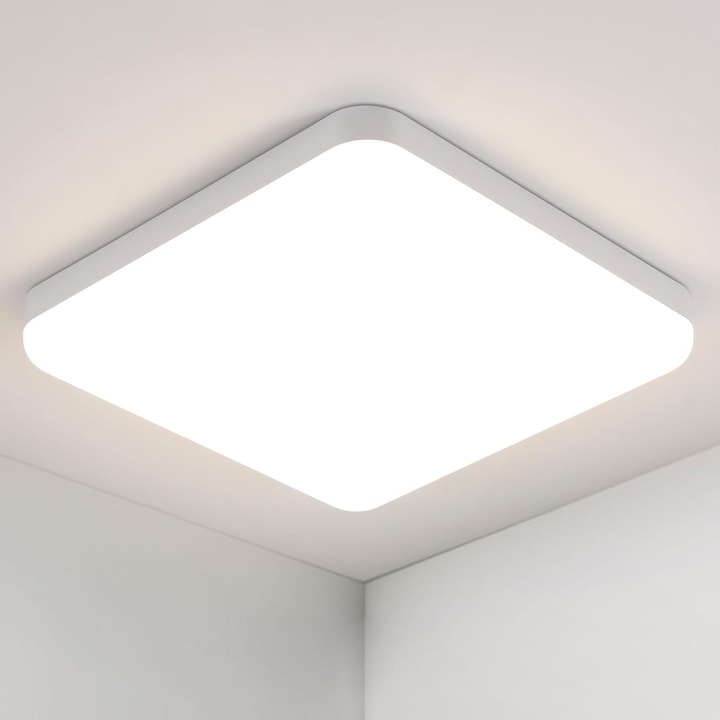Plafoniera LED, Goeco, Patrata, 25cm, Alb, 32W, 3600LM, Lumina Neutra 4500K, IP44 Rezistenta la apa, pentru baie, bucatarie, dormitor, living, veranda, hol