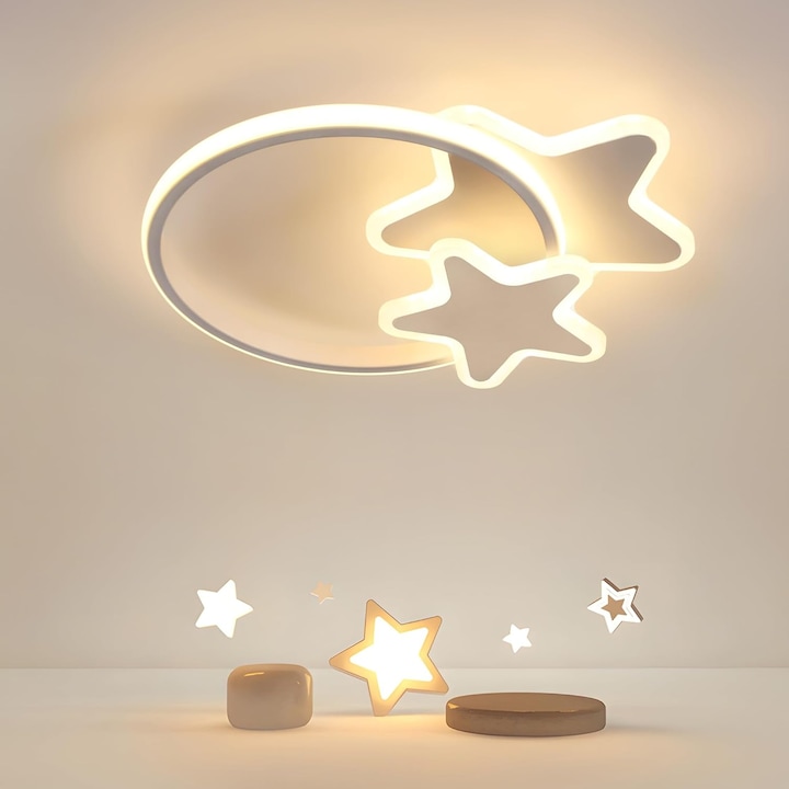 LED таванно осветление, Goeco, звезда, акрил, бяло, 40×33×6 см, 32 W, топла светлина 3000 K, за бебешка стая, стая за момиче, стая за момче