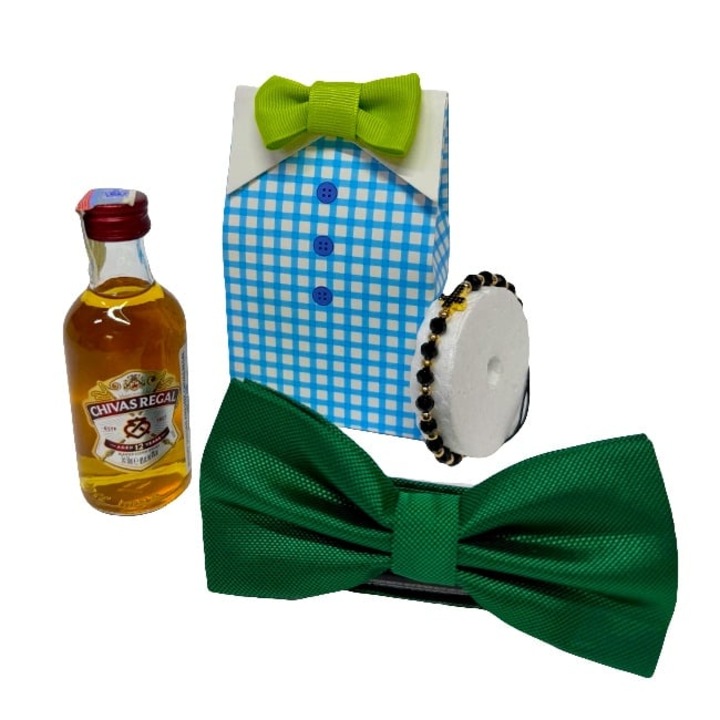 Pachet Secret, cu bratara de zirconiu, Chivas Regal 50ml si papion asortat, in cutie cadou eleganta, Verde, Velve