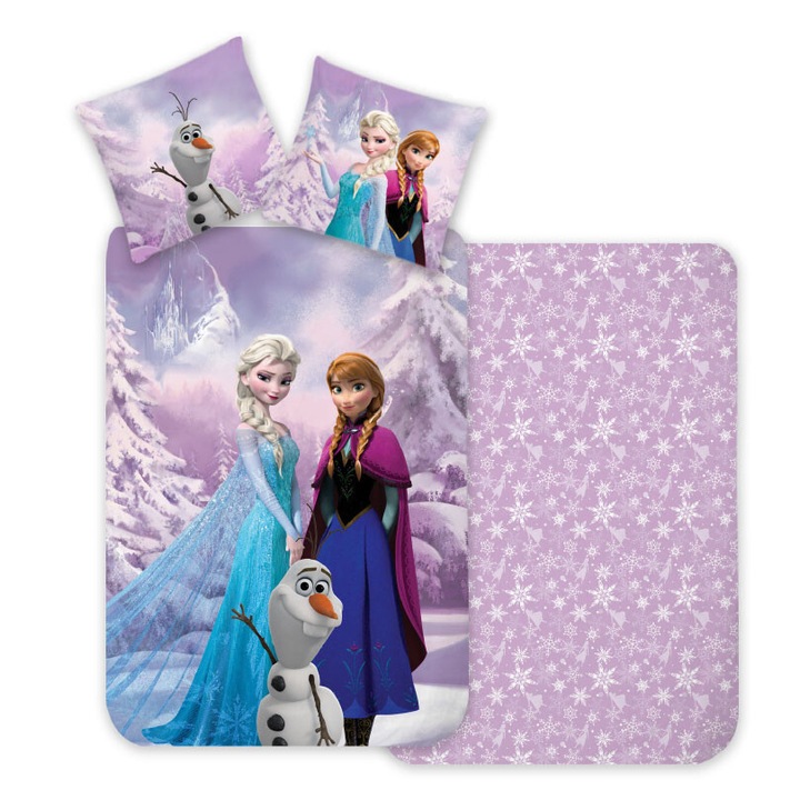 Set lenjerie de pat pentru copii Frozen Snowy Disney 100×140 cm, 40×45 cm