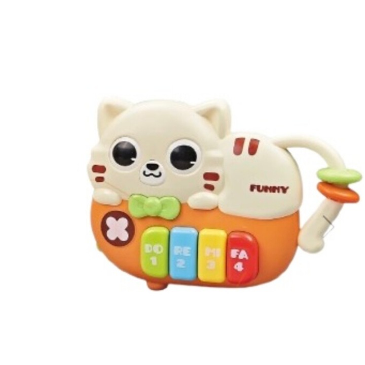 Jucarie muzicala interactiva, mini orga pentru bebelusi si copii, Pisicuta, Portocaliu, material ABS, 19.4x16.7x4.7cm, 18 luni+