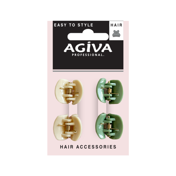 Mini hajcsat készlet Agiva Professional, 2 cm, zöld, bézs, 4 db