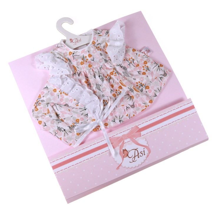 Set rochie/caciulita pentru papusi, Asi, 3455780, Model floral, 3 ani+