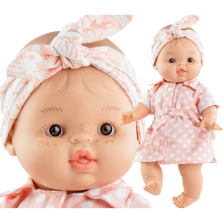 Papusa Paola Reina Paqui 04106, 34 cm, cu rochita si bentita, vinil