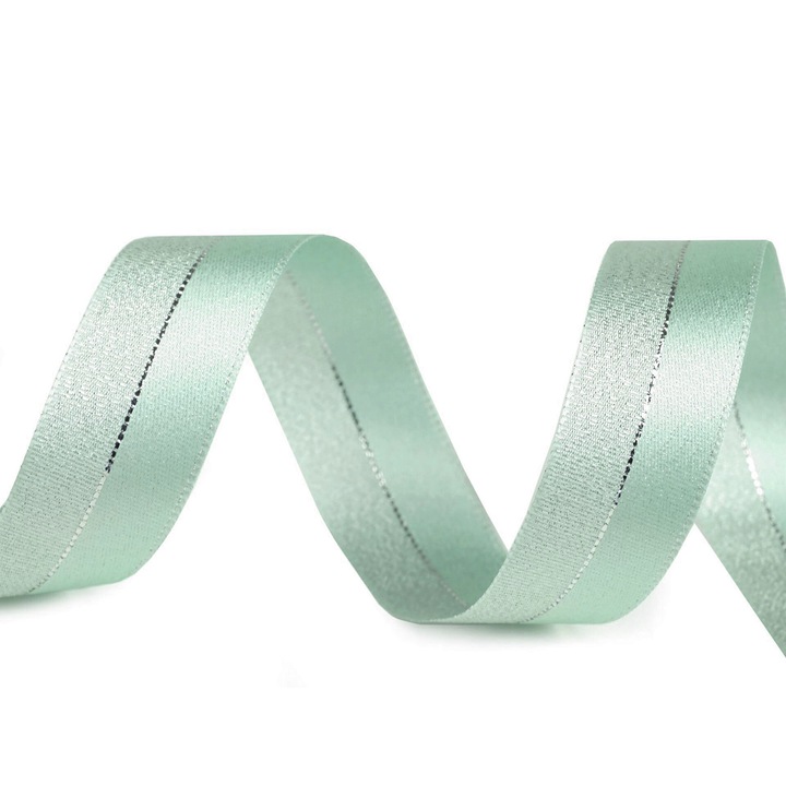 Panglica dublu satinata verde menta cu lurex, latime 25 mm, rola 20 m
