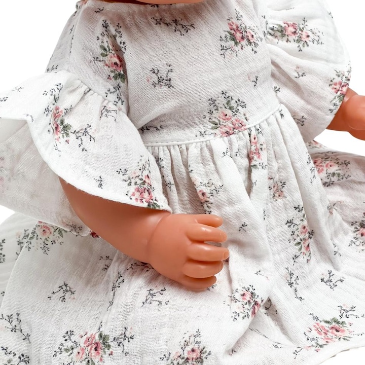 Babaruha, Przytullale, fehér rózsaszín virágokkal, 38x34cm, Miniland és Paola Reina babákhoz