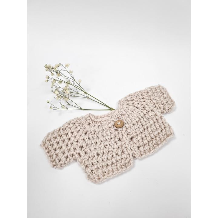 Miniland baba pulóver, 21 cm, akril, natúr, kókuszból készült gombbal