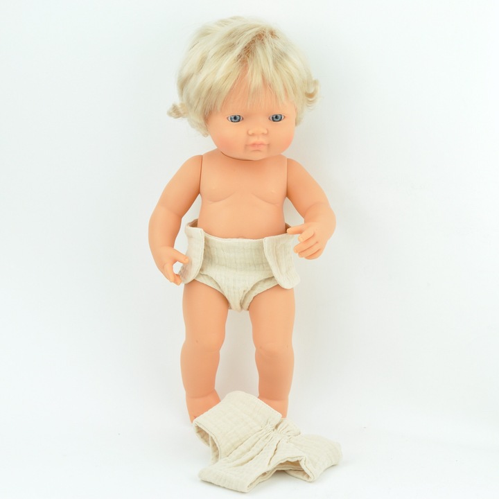 Pelenka játék babákhoz, Miniland, 38 cm, krémszínű