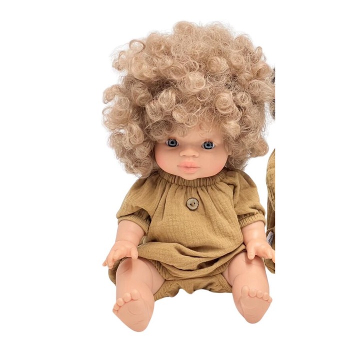 Gézből készült kombinét babáknak, Przytullale, 3/4 ujjú, 38 cm, okker