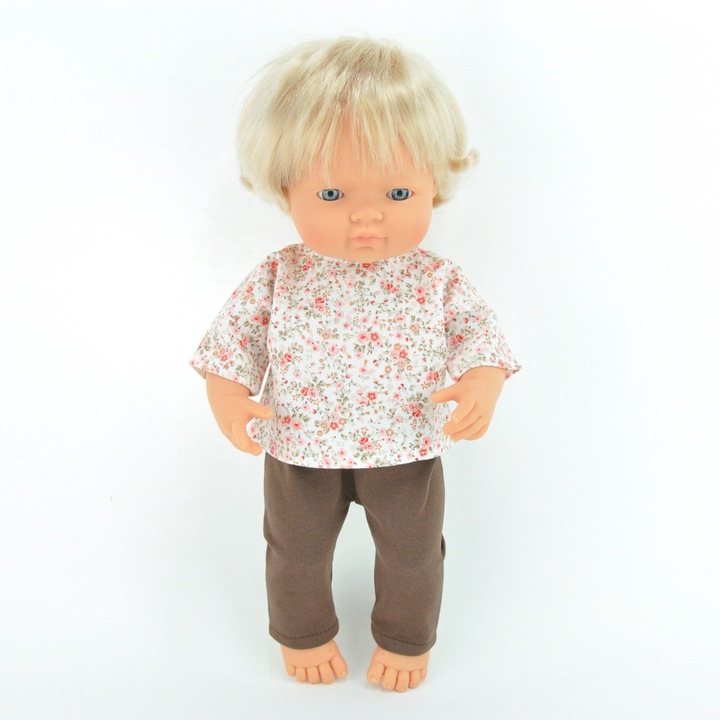 Miniland babaruha szett, Przytullale, rózsaszín tunika, barna leggings, 38cm/34cm