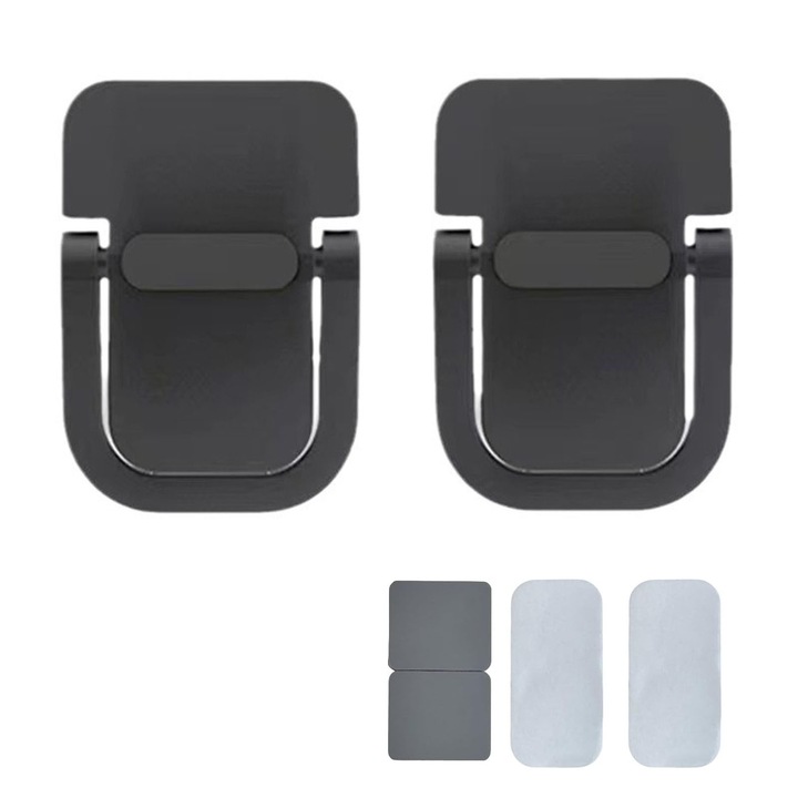 Set 2 Cleme Pliabile Suport, Hggzeg, Universale, Design invizibil, Fixare Adeziva, Inaltime reglabila, Capacitate portanta mare, Ergonomic, Pentru laptopuri, telefoane mobile, tastaturi, Aliaj de zinc, 39x29mm, Negru
