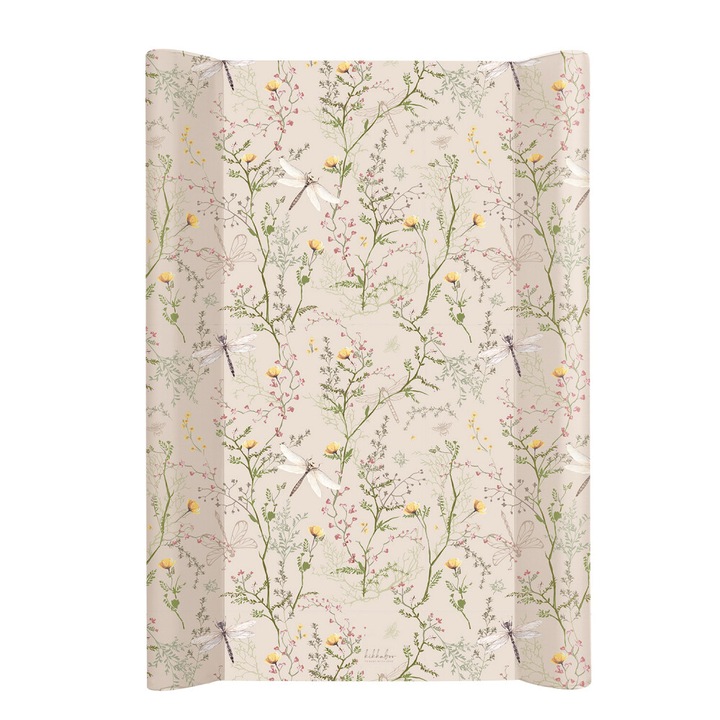 Saltea infasat soft cu suprafata impermeabila KikkaBoo 70x50cm Secret Garden Beige, curatare usoara, contur lateral inalt pentru siguranta suplimentara