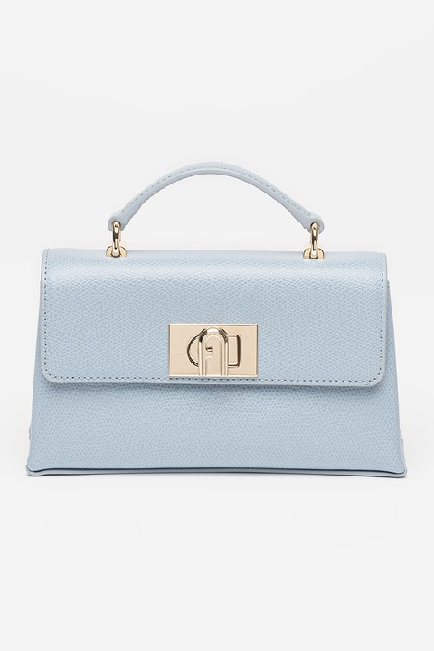 Furla, Geanta crossbody din piele cu bareta din lant si clapa 1927, Albastru deschis
