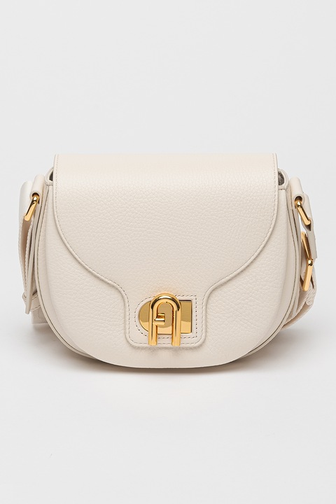 Furla, Кожена чанта през рамо Lotus с презрамка с лого, Слонова кост