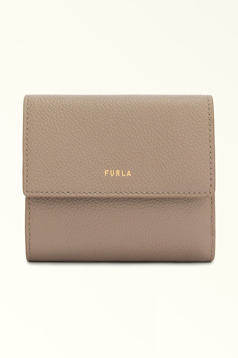 Furla, Компактен кожен портфейл Goccia, Сиво-кафяв