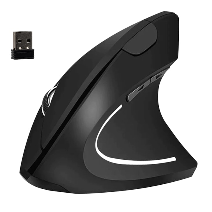 Mouse Vertical Ergonomic Wireless COSDIMI, 6 Butoane, DPI Reglabil, USB Nano Receiver, Design pentru Dreptaci, Negru