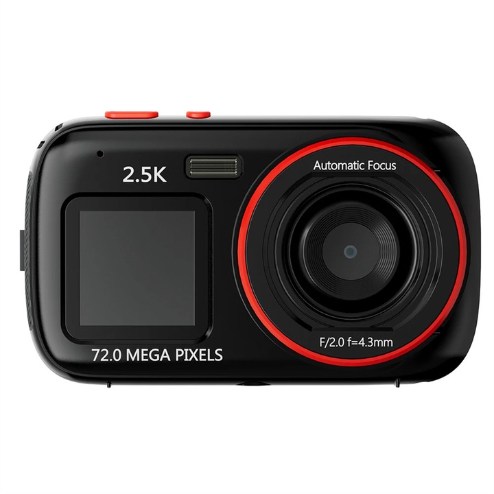 Digitális videokamera, 72 mpx, 2,5k ultraHD, 16x zoom, dupla képernyő, fekete