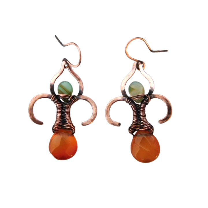 Cercei din cupru, Crina cu agate, 5 cm