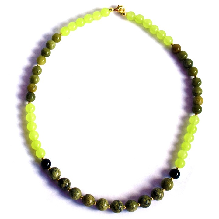 Colier Ag placat Au pietre semipretioase jad, jasper, onix 49cm