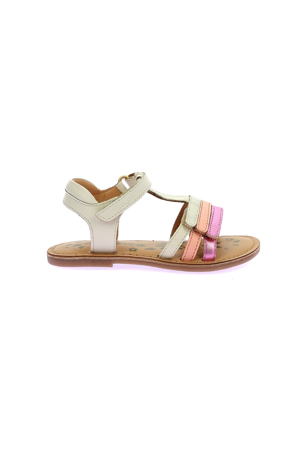 Kickers, Sandale de piele cu velcro, Portocaliu, Roz, Crem, 26 EU