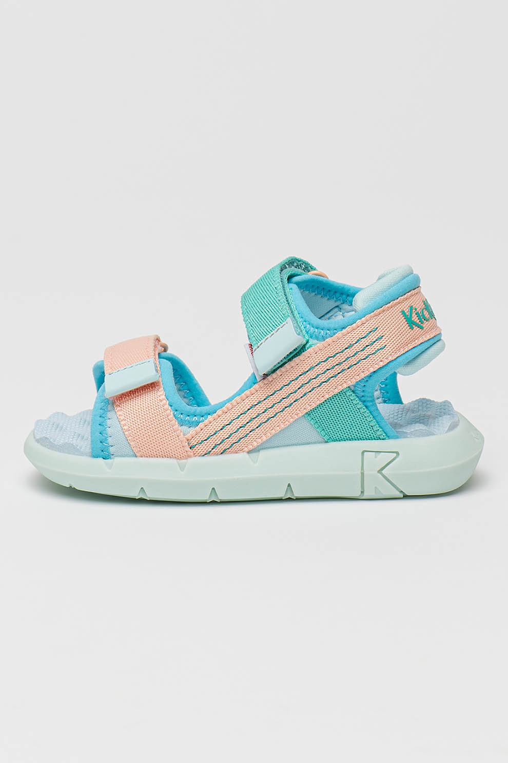 Kickers, Sandale unisex din material textil cu velcro, Turcoaz, Roz, 25 EU