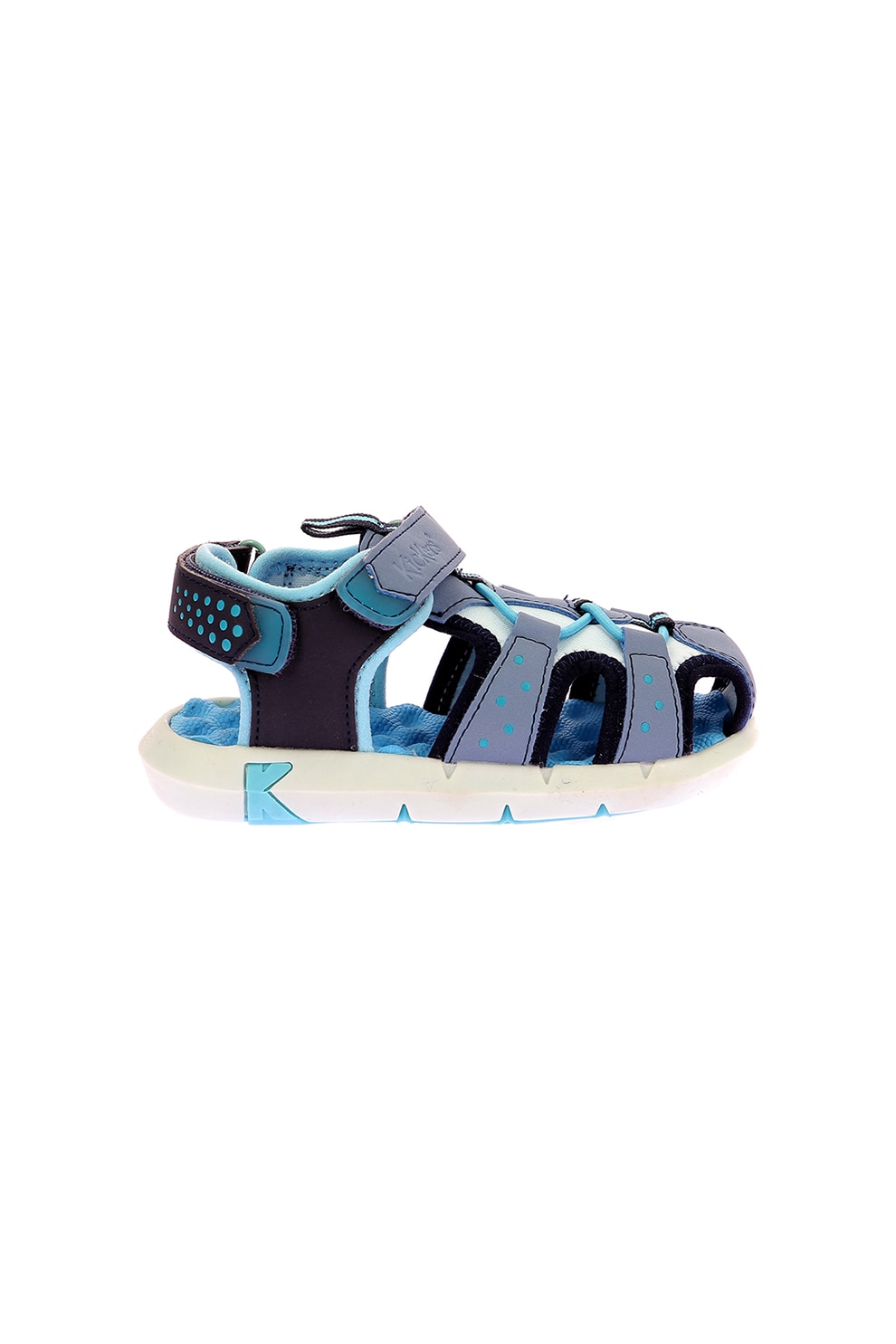 Kickers, Sandale uni cu velcro si talpa plata, Albastru prafuit, Albastru glaciar, 25 EU