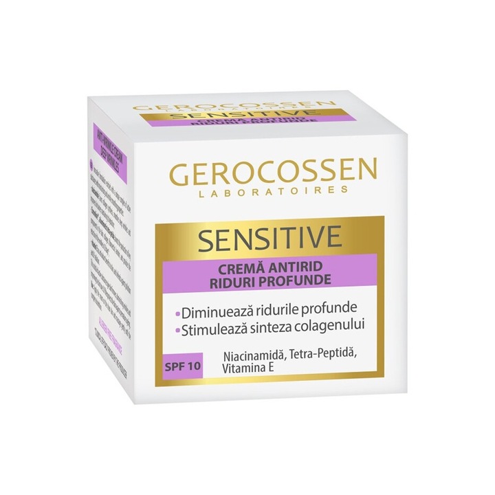 Mély ránctalanító ránctalanító krém SPF 10 niacinamiddal, Tetra Pettida-val és E-vitaminnal, Sensitive 50 ml Gerocossen