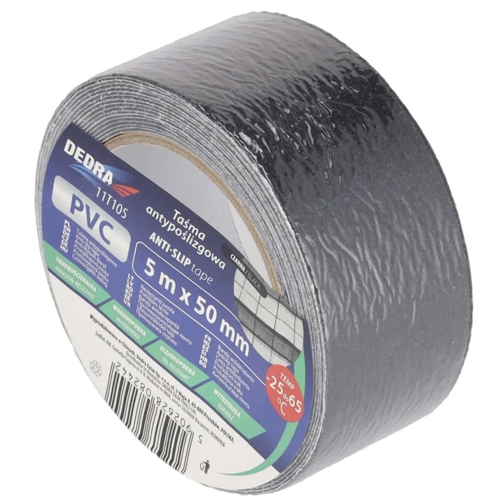 Banda anti-derapanta scari, hala, spital, autoadeziva, 50mm x 5m, pvc/pet, negru, Dedra