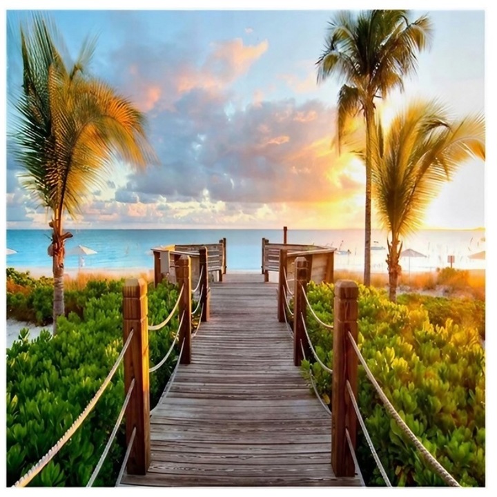 Goblen mozaic cu diamante, Zola, model ponton pe plaja, 30x30 cm