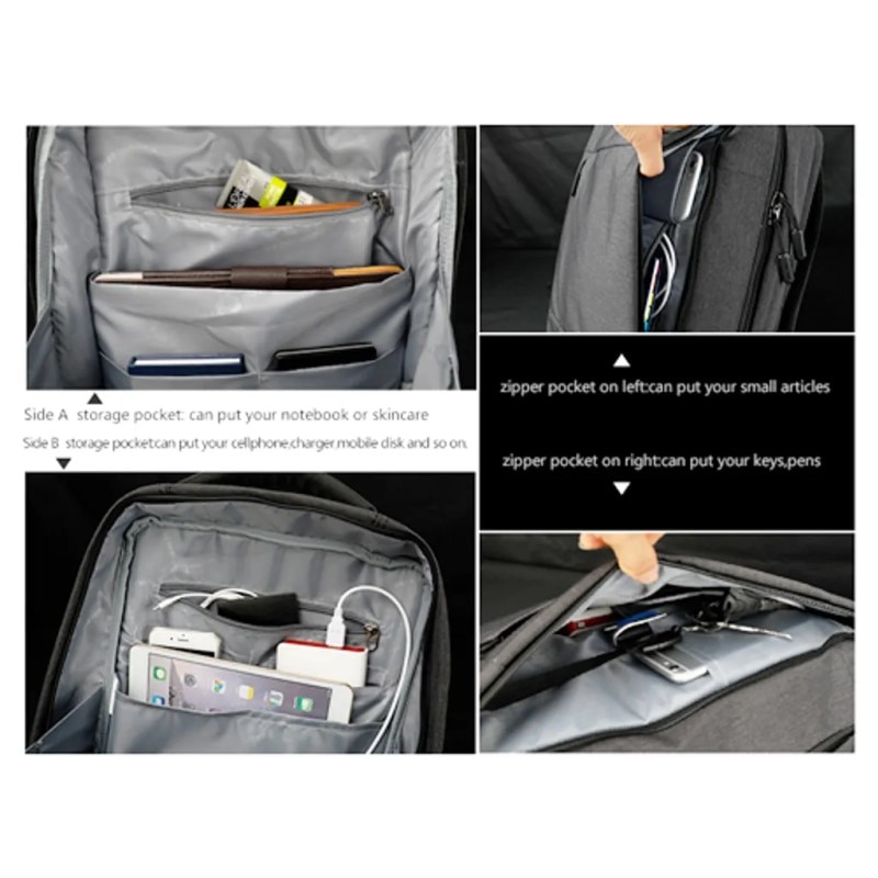 Rucsac laptop 14" smart casual, robust, impermeabil, cu port USB, Tigernu, 39x17x41 cm, Gri
