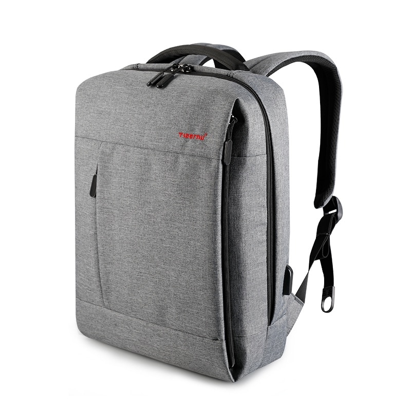 Rucsac laptop 14" smart casual, robust, impermeabil, cu port USB, Tigernu, 39x17x41 cm, Gri