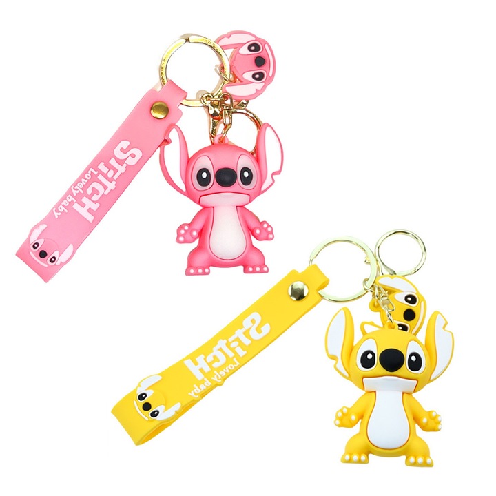 Set 2 breloc, Brelocuri dragute, SINBINTA, Puternic si durabil, Usor de instalat, Senzatie confortabila, Rezistent la uzura, Nu se estompeaza, Portabil, Pentru poseta, Rucsac, Geanta de calatorie, PVC/Silicon, 3x6cm, Roz/Galben