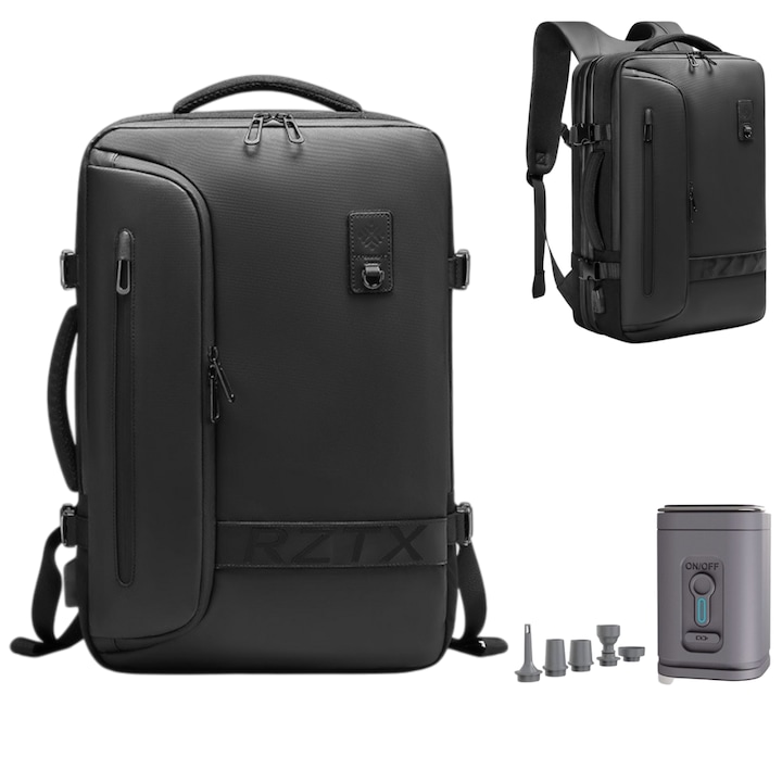 Set Rucsac cu Vacuum Vidabil si Pompa Vid 2400mAh inclusa pentru Calatorii si Avion, Capacitate Ajustabila 22-45L, Comprimare Haine