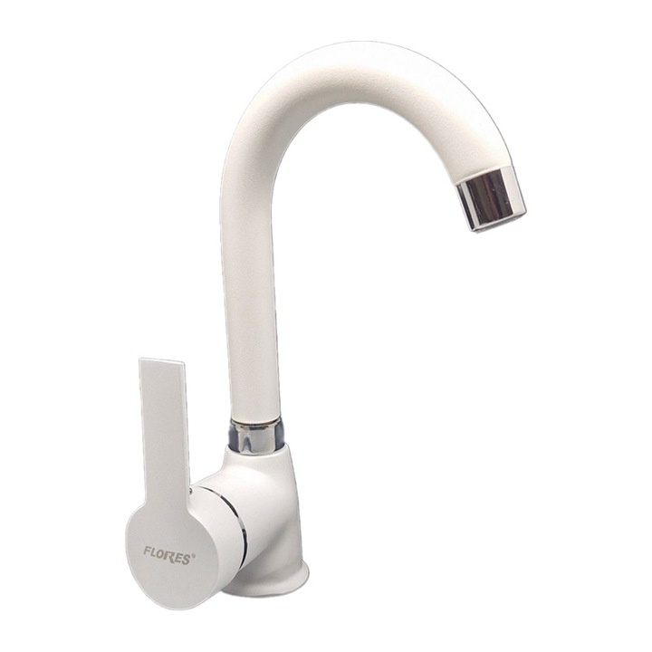 Flores, Csaptelep a mosogatóhoz, rövid nyakkal, DELTA, fehér